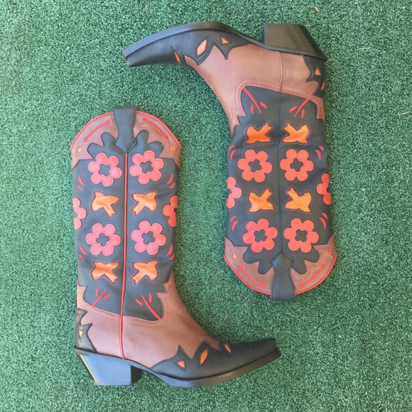 NWT Jeffrey Campbell Looney Patch Western Boot Leather Brown 6.5 - Picture 12 of 14